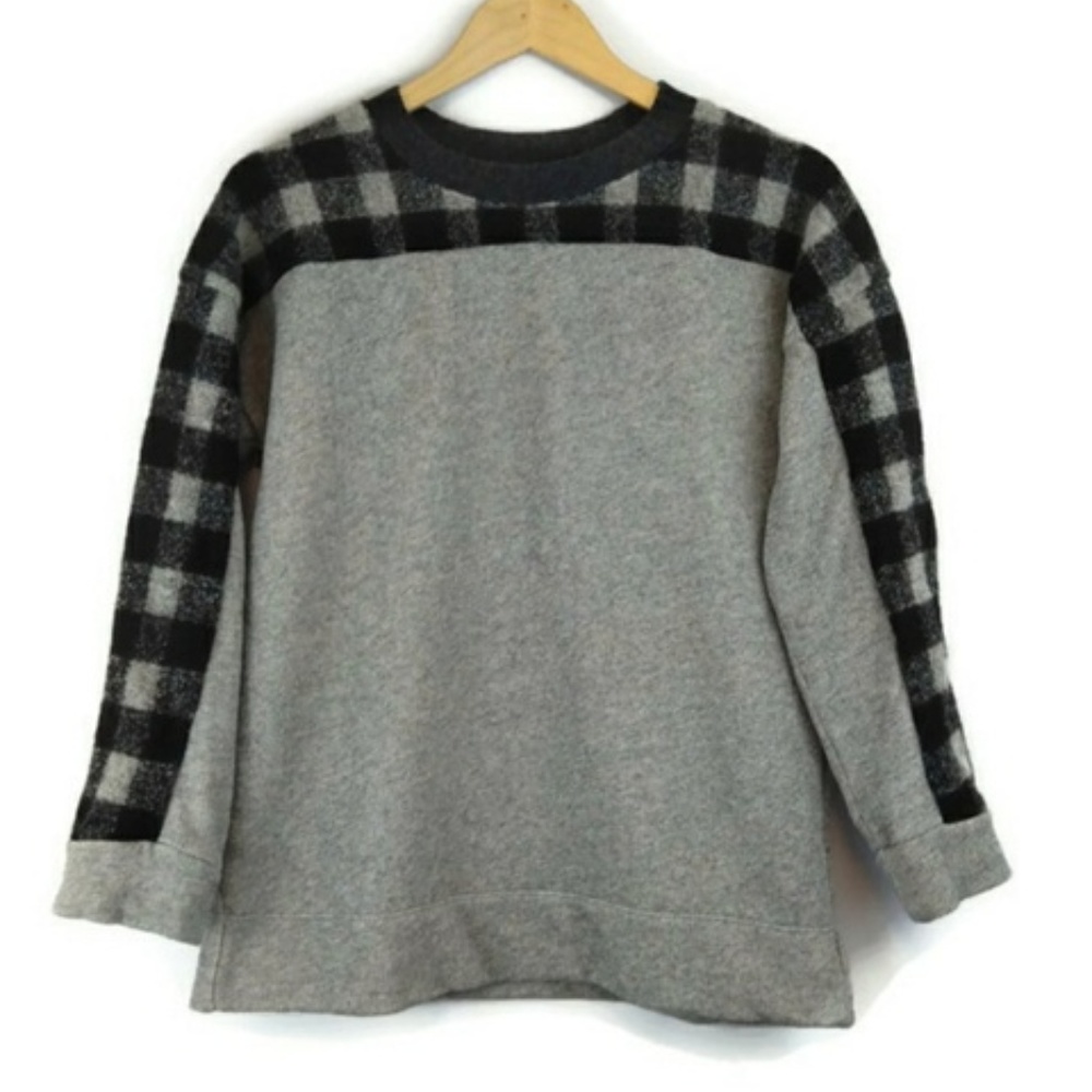 Madewell Buffalo Plaid Gray and Black Sweatshirt Sweater Size XS